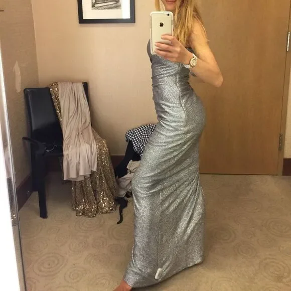 ❤Silver Embellished w/ Large Crystals Prom DressXS - Picture 4 of 5